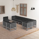 vidaXL Set mobilier de grădină cu perne, 9 piese, lemn masiv de pin 3076726
