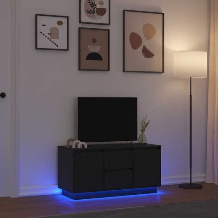 vidaXL Dulap TV cu lumini LED Stejar negru 100x41x50 cm 861410
