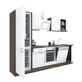 Mobilier bucatarie Leziter Yorki 280, cu corp frigider si cuptor jos, 280 cm, finisaj stejar Yorki