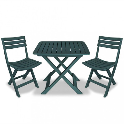 Set mobilier bistro pliabil, 3 piese, verde, plastic foto