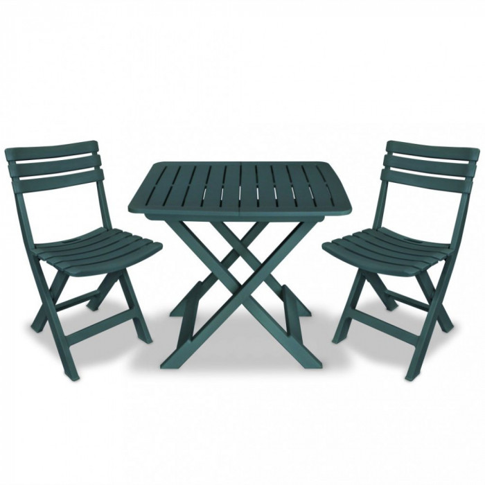 Set mobilier bistro pliabil, 3 piese, verde, plastic