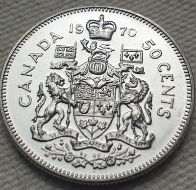 Monedă 50 cents / half dollar 1970 Canada, unc, proof-like, km#75.1 foto