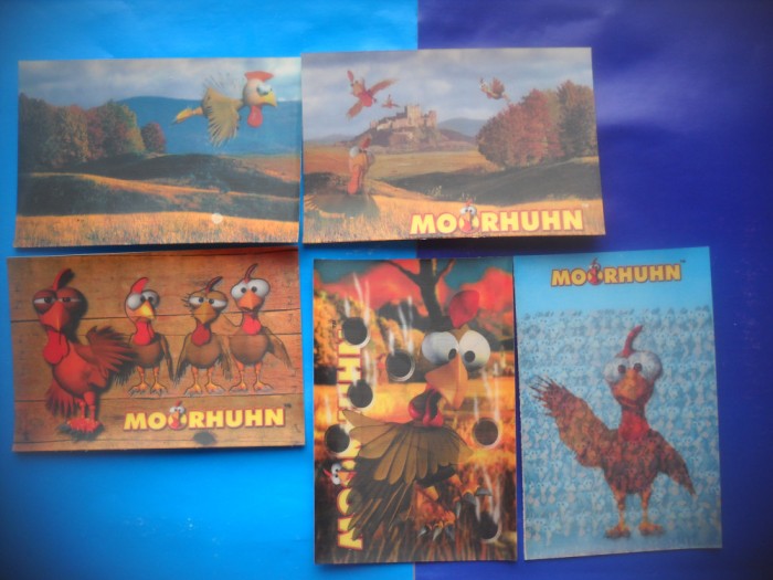 HOPCT LOT NR 976 MOORHUHN-DESENE ANIMATE-STEREO 3 D -5 CARTI POSTALE-NECIRCULATE