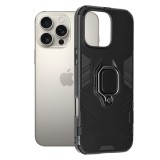 Husa pentru iphone 16 pro max - luxury ring, tip suport, negru