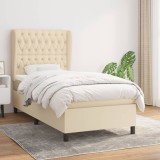 VidaXL Pat box spring cu saltea, crem, 90x200 cm, textil