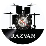 Ceas de Perete din Vinil Negru 30cm - Model Baterie Tobe Personalizat - Mecanism Silentios
