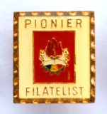 INSIGNA PIONIER FILATELIST CLASA I STEMA MARE EMAIL RECE PIONIERI