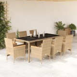 VidaXL Set mobilier de grădină cu perne 9 piese bej poliratan &amp; sticlă