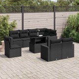 Cumpara ieftin Set mobilier de grădină cu perne, 9 piese, negru, poliratan