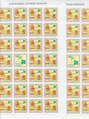ROMANIA 2006 LP 1737 CENTENARUL LOTERIEI ROMANE PERECHE COLI DE 27 TIMBRE +1 VINIETA POZITIE DIFERITA IN COALA STARE MNH foto