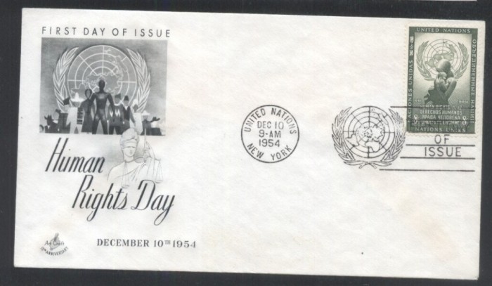 UN New York 1954 Human rights Mi.34 FDC UN.151