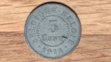 R10 Belgia - ocupatie germana WWI - moneda istorica rara - 5 centimes 1915 - zinc