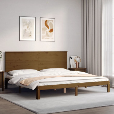 vidaXL Cadru pat cu tăblie, maro miere, 200x200 cm, lemn masiv foto