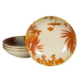 Set 4 farfurii adanci, 21 cm, Hawaii, Crem deschis cu frunze portocalii