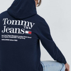 Tommy Jeans bluză bărbați, culoarea bleumarin, cu glugă, imprimeu DM0DM18860