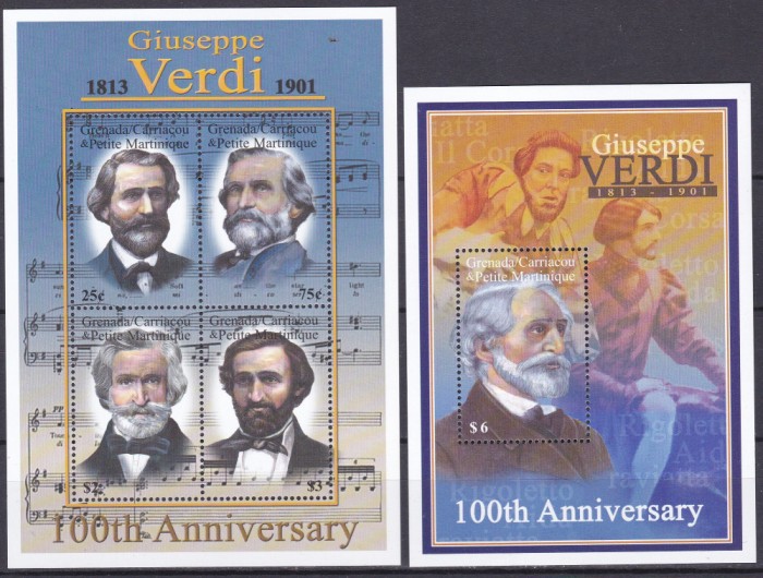 DB1 Pictura Grenada Martinica Compozitori Giuseppe Verdi 100 Ani MS + SS MNH