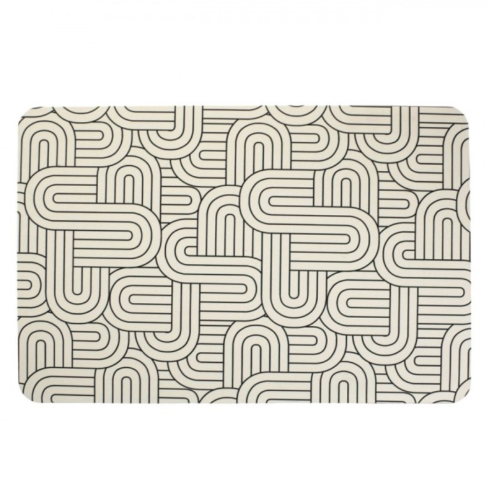 Covoraș Baie, Model Geometric Abstract, Culoare Ecru Negru, Mărime 60x40cm, Cauciuc Poliester, Super Absorbant, Antiderapant
