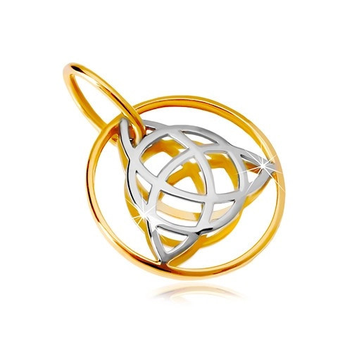 Pandantiv din aur de 14K &ndash; nod celtic bicolor &icirc;ntr-un cerc subțire
