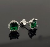 Cumpara ieftin Cercei din Argint 925 cu Zirconiu Verde Smarald si Coroana Halo