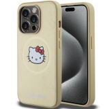 Husa Hello Kitty iPhone 15 Pro Hardcase Leather Kitty Head MagSafe, HKHMP15LPGHCKD, auriu