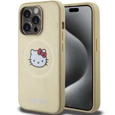 Husa Hello Kitty iPhone 13 Pro Max Hardcase Leather Kitty Head MagSafe, HKHMP13XPGHCKD, auriu foto