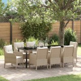 Cumpara ieftin Set de masă pentru grădină cu pernă 9 pcs Bej Rattan poli