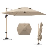 Outsunny Umbrelă de Grădină Suspendată &Icirc;nclinabilă cu Bază &icirc;n Cruce UPF50+, Kaki | Aosom Romania