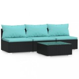 Set mobilier relaxare gradina 4 piese cu perne poliratan negru