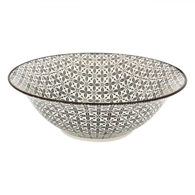 Bol Porțelan, Model Geometric, Culoare Bej Negru, Capacitate 1.65L, Diametru 25cm, &amp;Icirc;nălțime 8cm foto