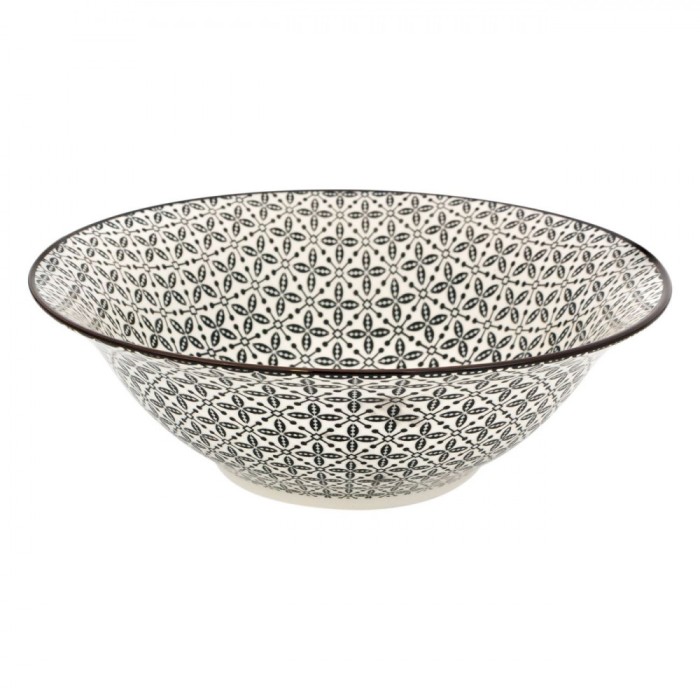 Bol Porțelan, Model Geometric, Culoare Bej Negru, Capacitate 1.65L, Diametru 25cm, &Icirc;nălțime 8cm