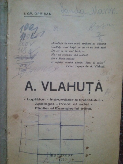 I. Gr. Oprisan - A. Vlahuta (dedicatie) (1937)