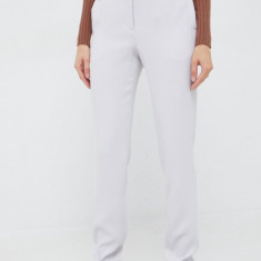Emporio Armani pantaloni femei, culoarea gri, drept, high waist