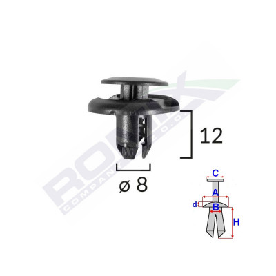 CLIPS FIXARE ELEMENTE ROATA PENTRU HONDA/MITSUBISHI 8X12MM - NEGRU SET 10 BUC 61965 foto