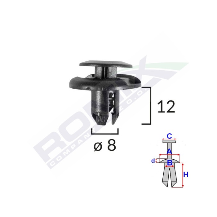 CLIPS FIXARE ELEMENTE ROATA PENTRU HONDA/MITSUBISHI 8X12MM - NEGRU SET 10 BUC 61965