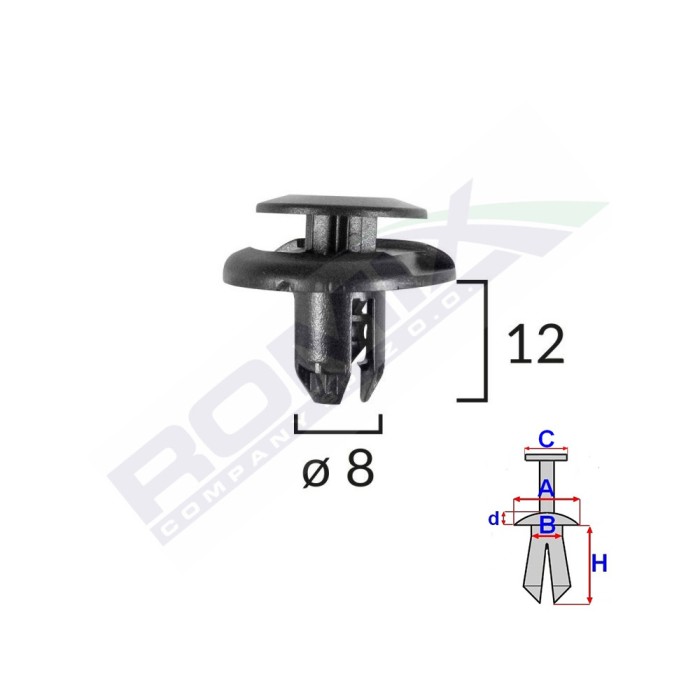 Clips Fixare Elemente Roata Pentru Honda/Mitsubishi 8X12mm - Negru Set 10 Buc 140221 B19239-RMX