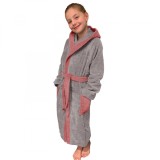 Halat Baie Copii Homelevel Gri/Roz, Bumbac Organic, Marime 140, Fete/Baieti, Moale si Absorbant