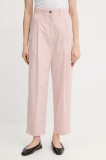 Weekend Max Mara pantaloni de bumbac culoarea roz, drept, high waist, 2515131013600