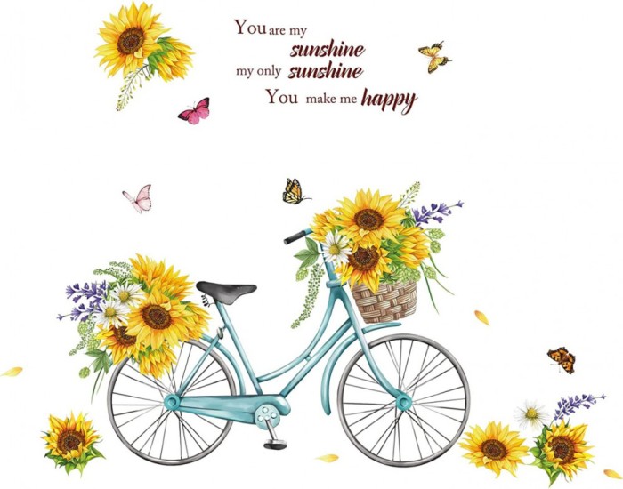 Sticker decorativ cu Bicicleta si flori, 120 cm, 1132STK