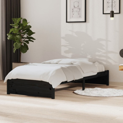 Cadru de pat single, negru, 90x190 cm, lemn masiv foto