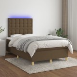 Gossi pat cu arcuri, saltea si led, maro inchis, 120x200 cm, textil