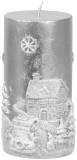 Lumanare decorativa de Craciun argintie cu peisaj 3D, 7x12,5 cm