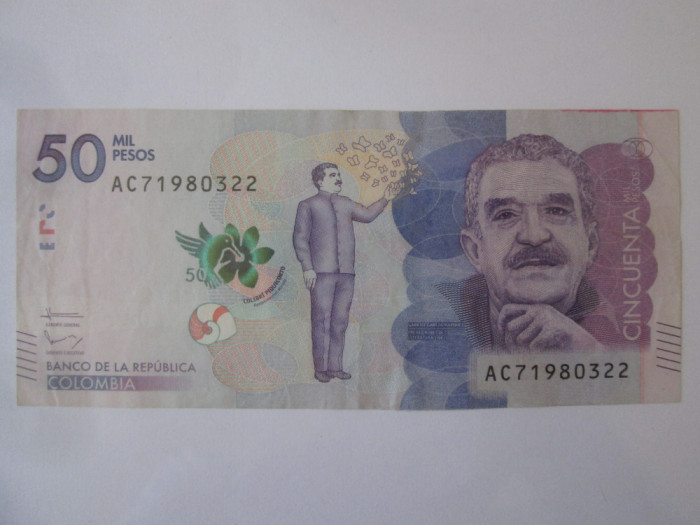 Rară! Columbia 50000 Pesos 2015 Gabriel Garcia Marquez-Premiul Nobel liter.1982