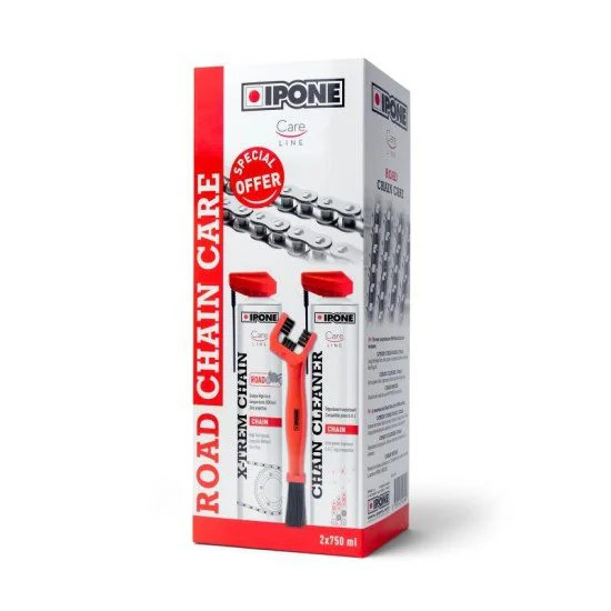 IPONE - KIT Spray lant pentru curatat si uns ROAD X-TREM, contine perie de curatat lant moto