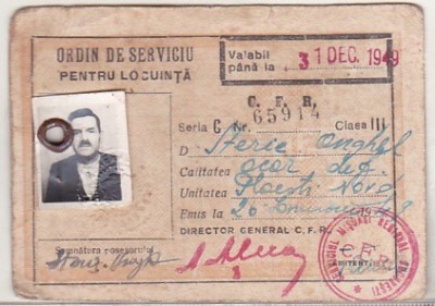 bnk div CFR - ordin de serviciu pentru locuinta - 1949 foto