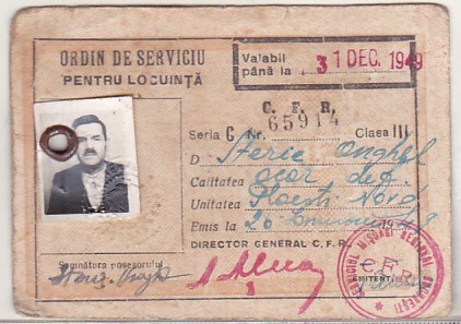 bnk div CFR - ordin de serviciu pentru locuinta - 1949