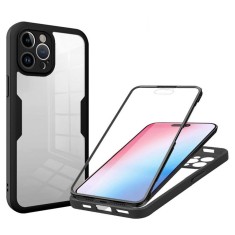 Husa iPhone 14 Pro 360 grade silicon TPU transparenta Negru foto