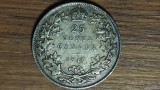 Canada - moneda de colectie argint 925 sterling - 25 cents 1917 - George V - f greu de gasit - stare foarte buna !