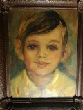 Tablou vechi Portret de baiat, semnat Briese, ulei pe carton 18x24 cm, Portrete, Realism