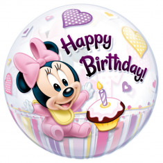 Balon bubble Minnie Mouse 1st Birthday - 56cm, Qualatex 12862 foto