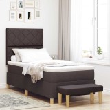 VidaXL Pat cu arcuri cu saltea Maro &icirc;nchis 90 x 200 cm țesătură